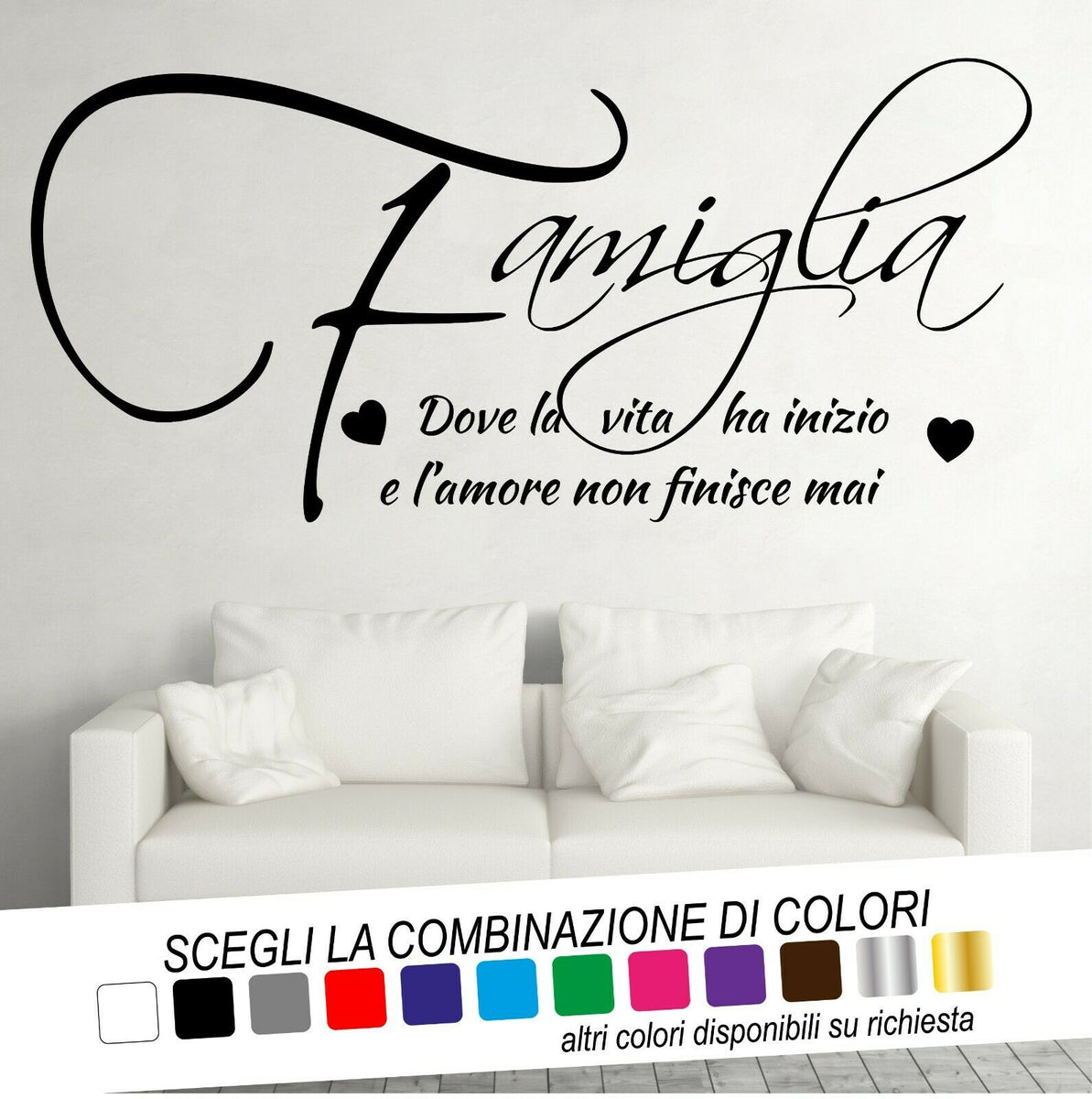 Adesivo Murale Frase FAMIGLIA Dove la Vita ha inizio CUORE Decorazione Adesivo Murale Frase FAMIGLIA Dove la Vita ha inizio CUORE Decorazione