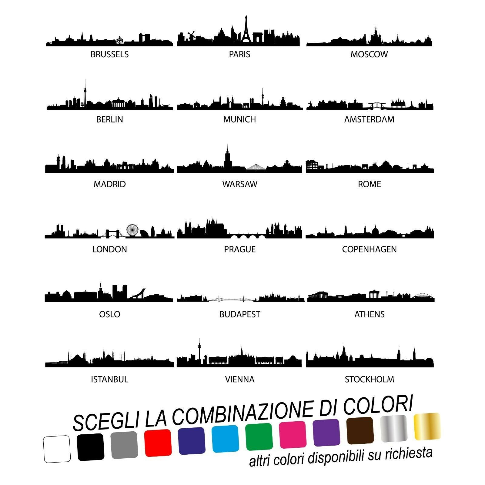 Adesivo Murale SKYLINE CAPITALI EUROPA (1 pezzo a scelta) - tarasartigrafiche