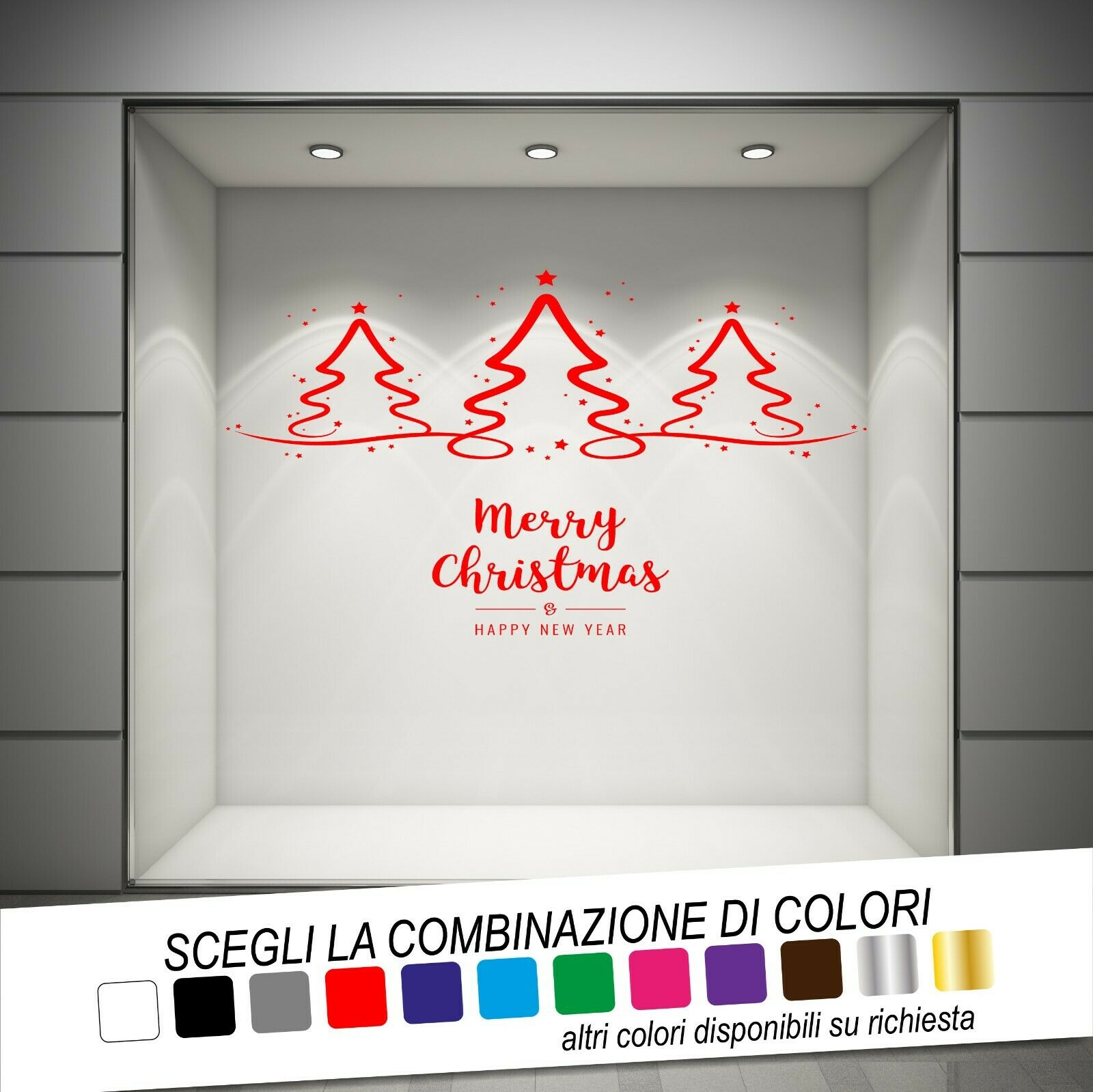 Adesivo per vetrine NATALE ALBERI MERRY CHRISTMAS - tarasartigrafiche