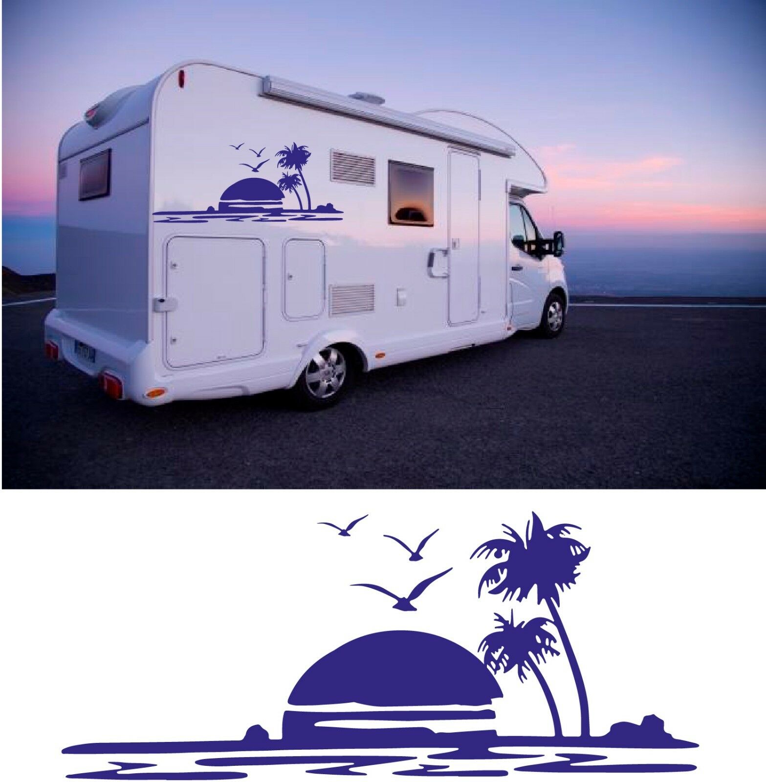 Adesivo per Camper TRAMONTO MARE PALME (kit 2 pezzi) - tarasartigrafiche