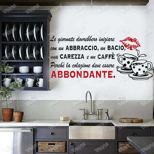 Adesivo Murale FRASE BACIO CAFFÉ CUCINA - tarasartigrafiche