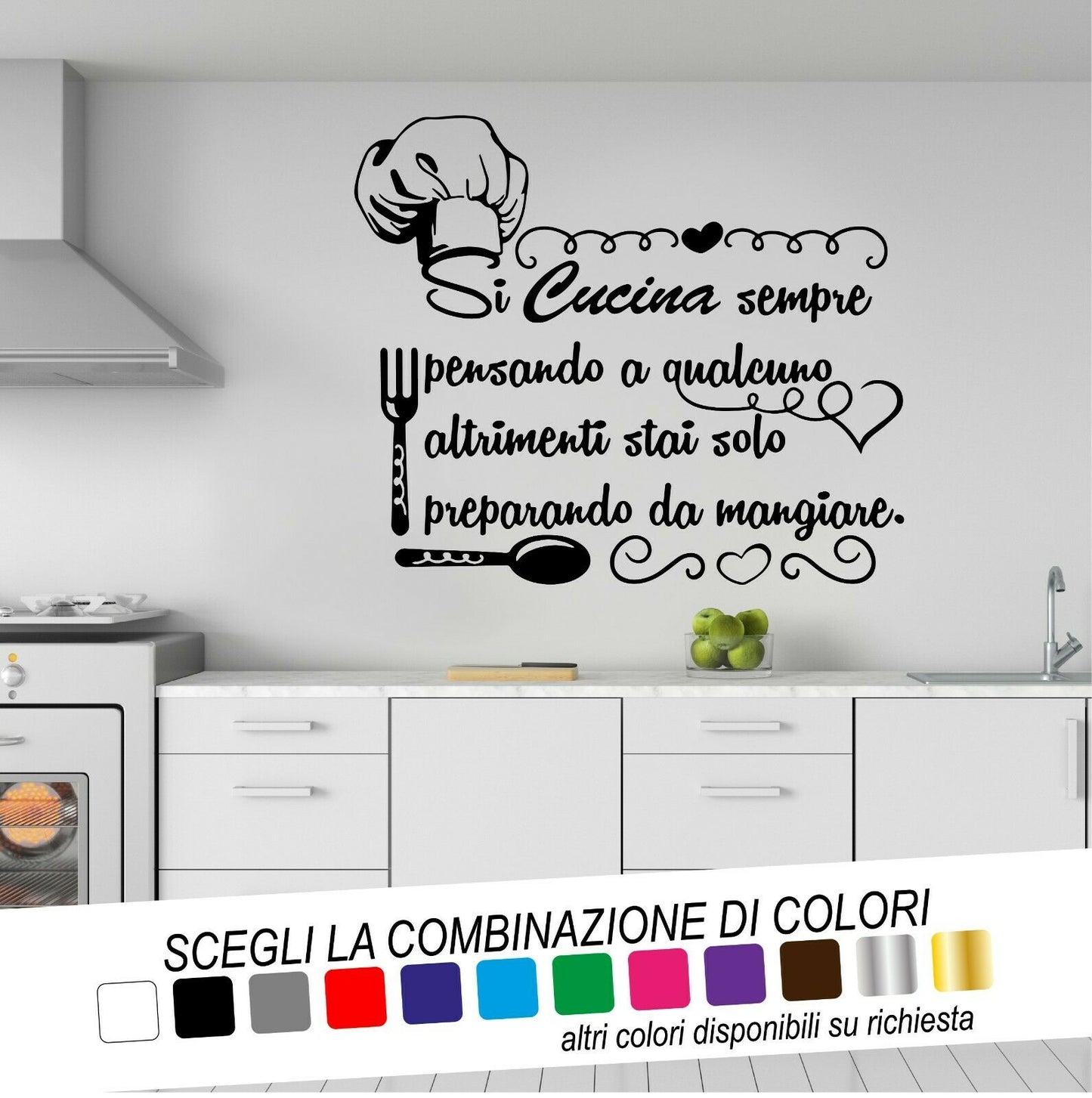 Adesivo Murale SI CUCINA SEMPRE PENSANDO A QUALCUNO ALTRIMENTI STAI SOLO PREPARANDO DA MANGIARE - tarasartigrafiche