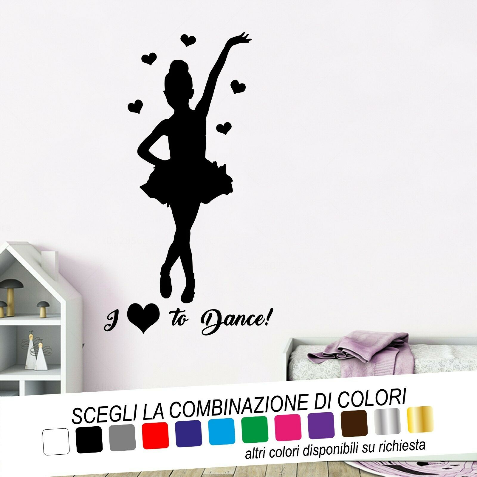 Adesivo Murale BALLERINA CUORI I LOVE TO DANCE - tarasartigrafiche