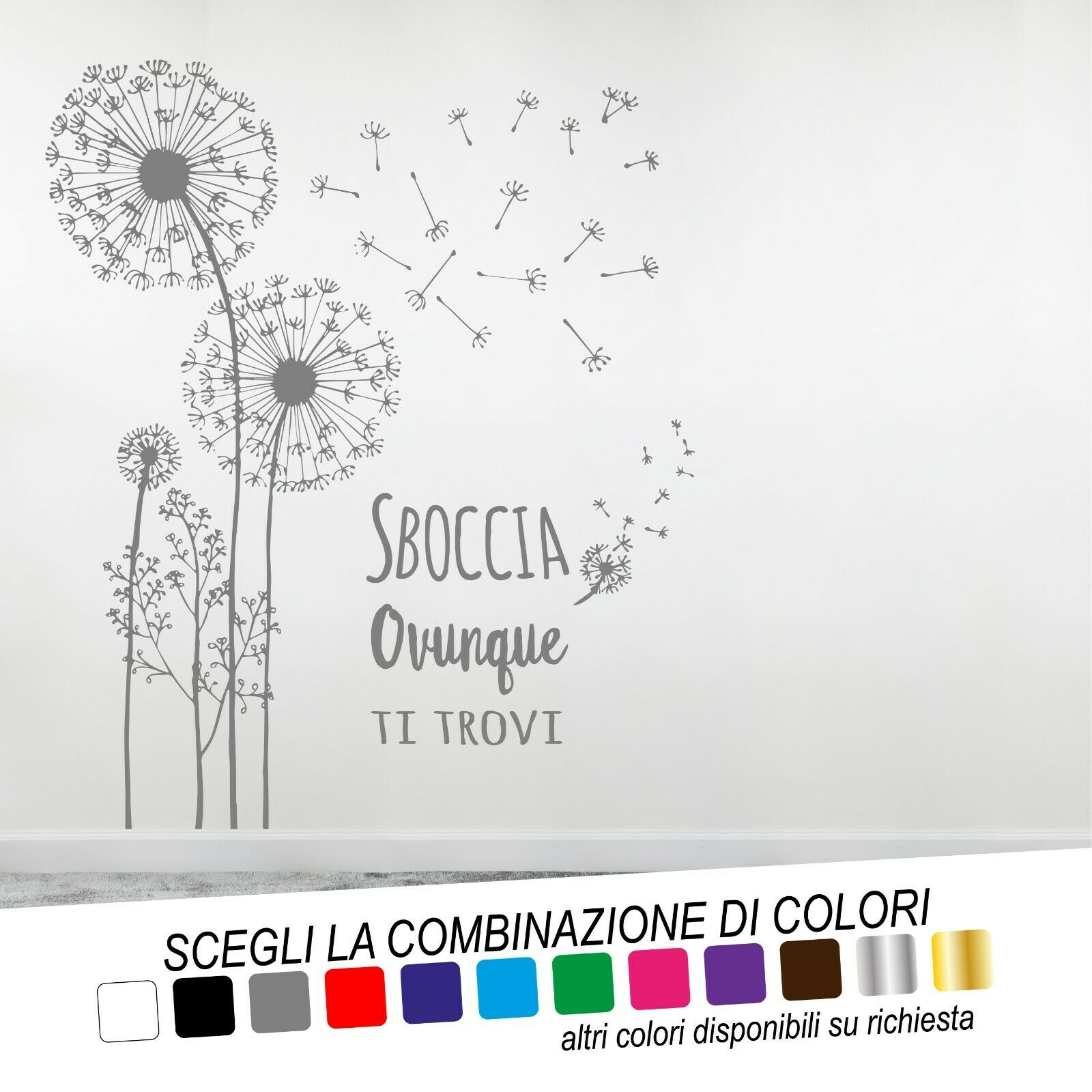 Adesivo Murale DENTI DI LEONE SBOCCIA OVUNQUE TI TROVI - tarasartigrafiche