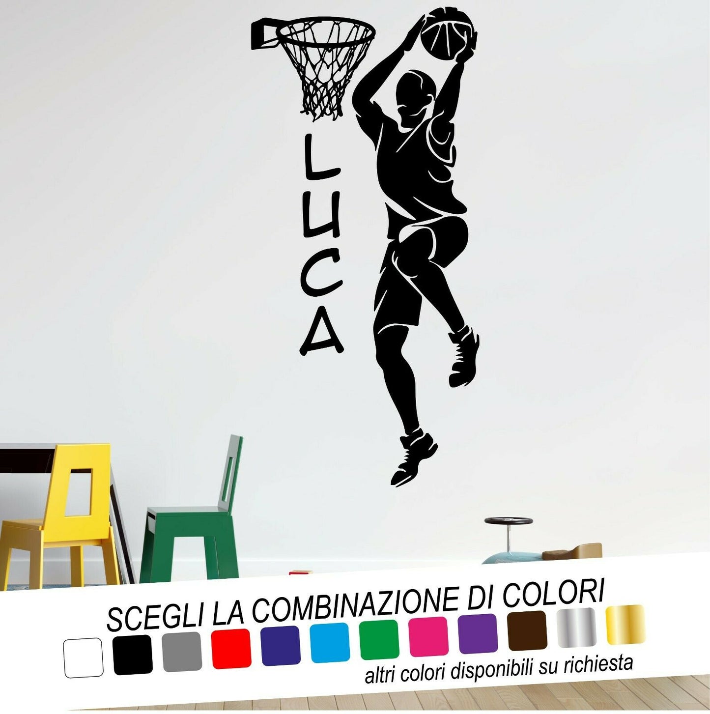 Adesivo Murale GIOCATORE BASKET NOME - tarasartigrafiche