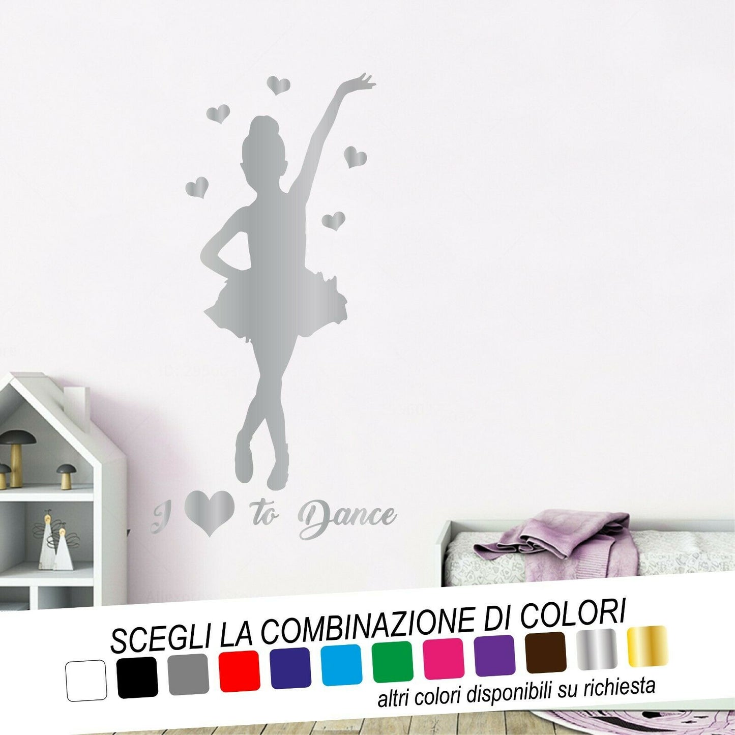 Adesivo Murale BALLERINA CUORI I LOVE TO DANCE - tarasartigrafiche