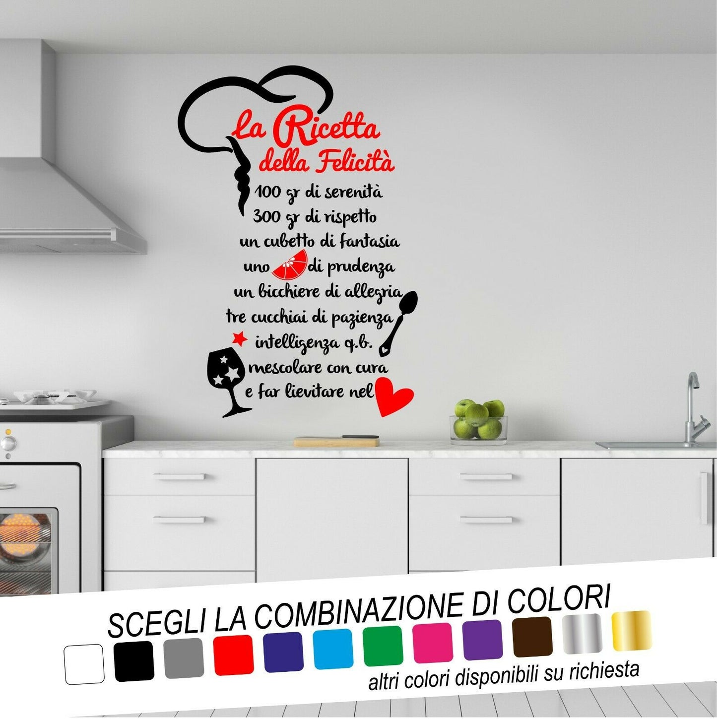 Adesivo Murale LA RICETTA DELLA FELICITÀ - tarasartigrafiche