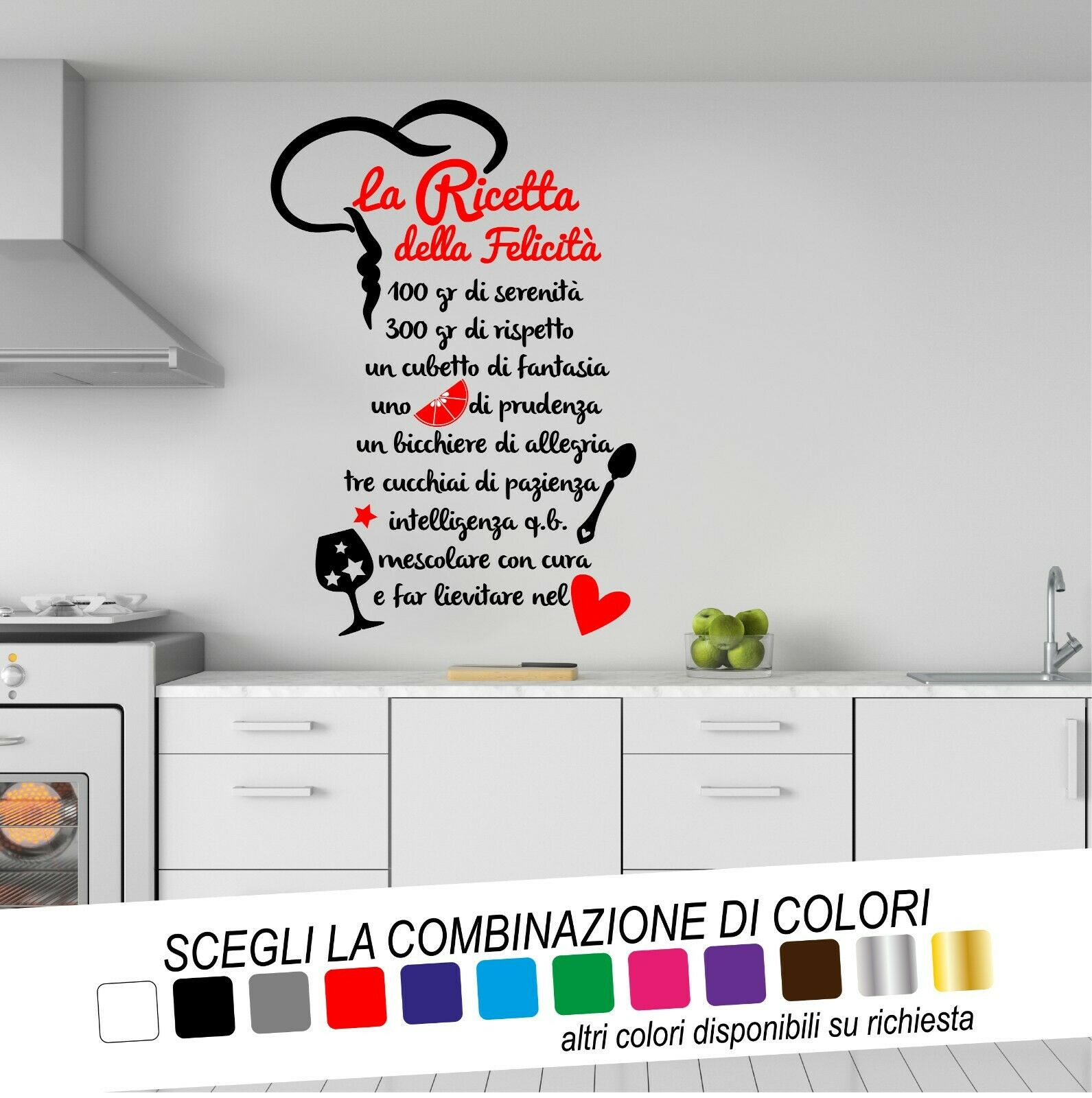 Adesivo Murale LA RICETTA DELLA FELICITÀ - tarasartigrafiche