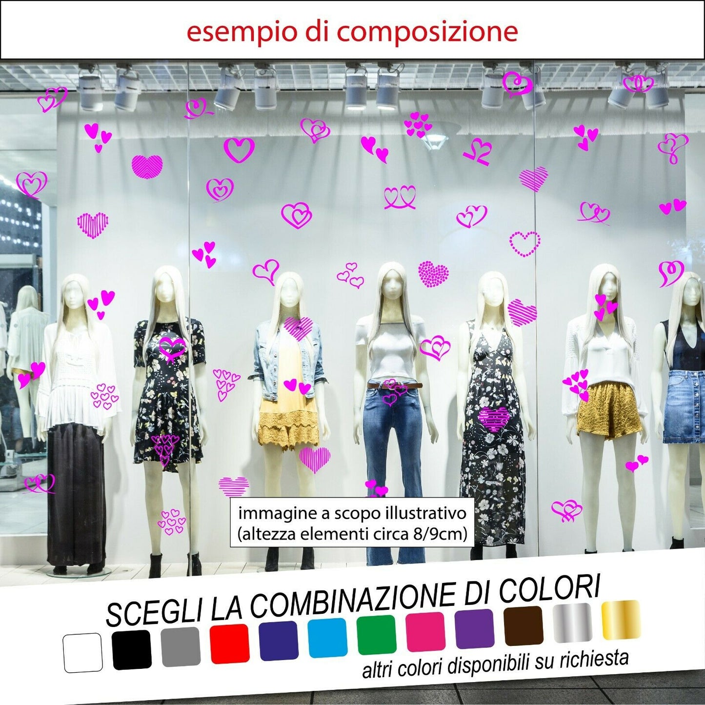 Adesivo per Allestimento Vetrine SAN VALENTINO KIT CUORI - tarasartigrafiche