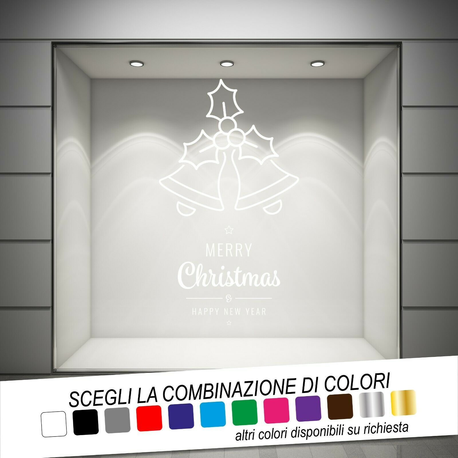 Adesivo per Allestimento Vetrine NATALE CAMPANE MERRY CHRISTMAS - tarasartigrafiche