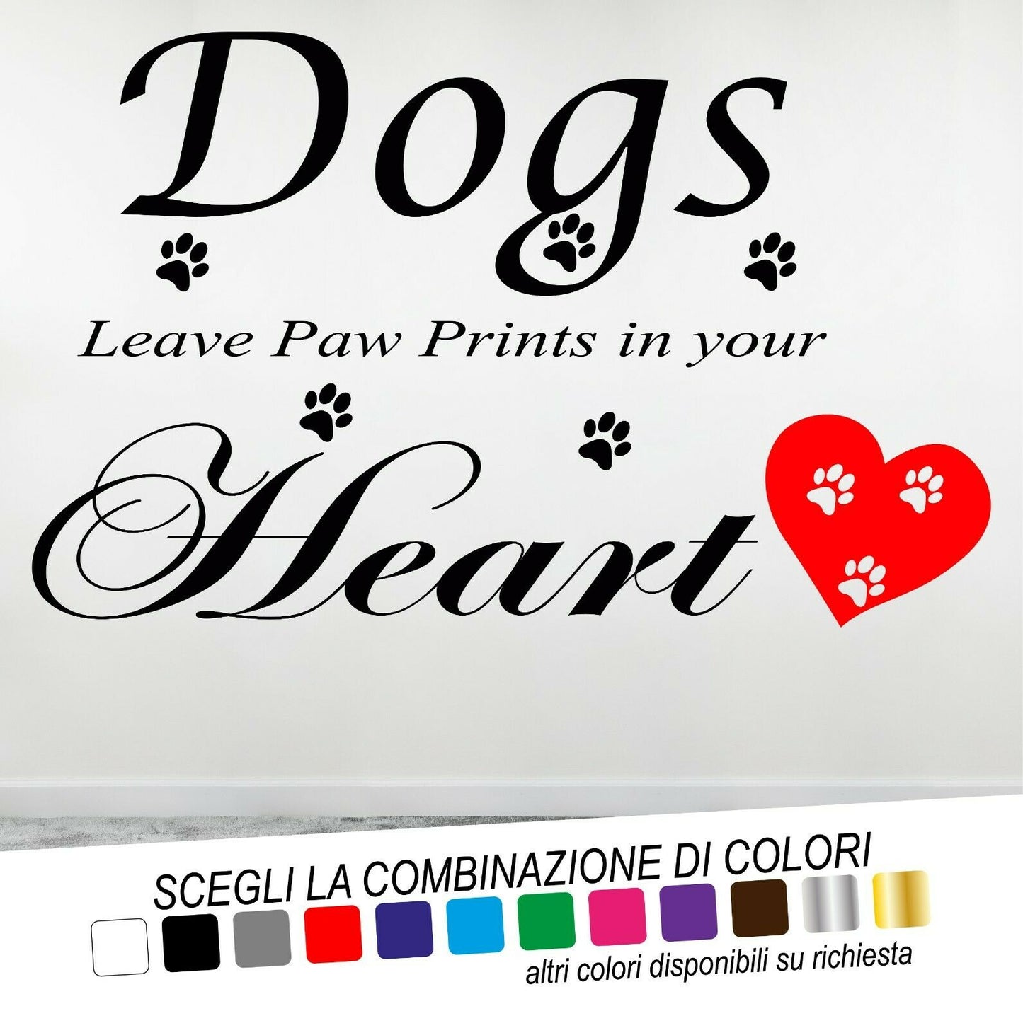 Adesivo Murale DOGS LEAVE PAW PRINTS ZAMPA CANE CUORE - tarasartigrafiche