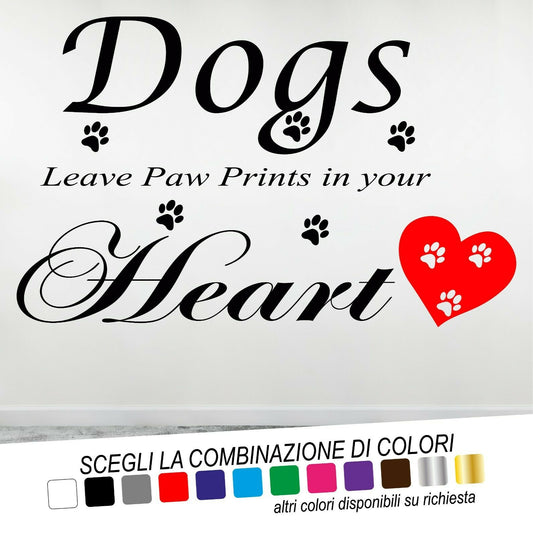 Adesivo Murale DOGS LEAVE PAW PRINTS ZAMPA CANE CUORE - tarasartigrafiche