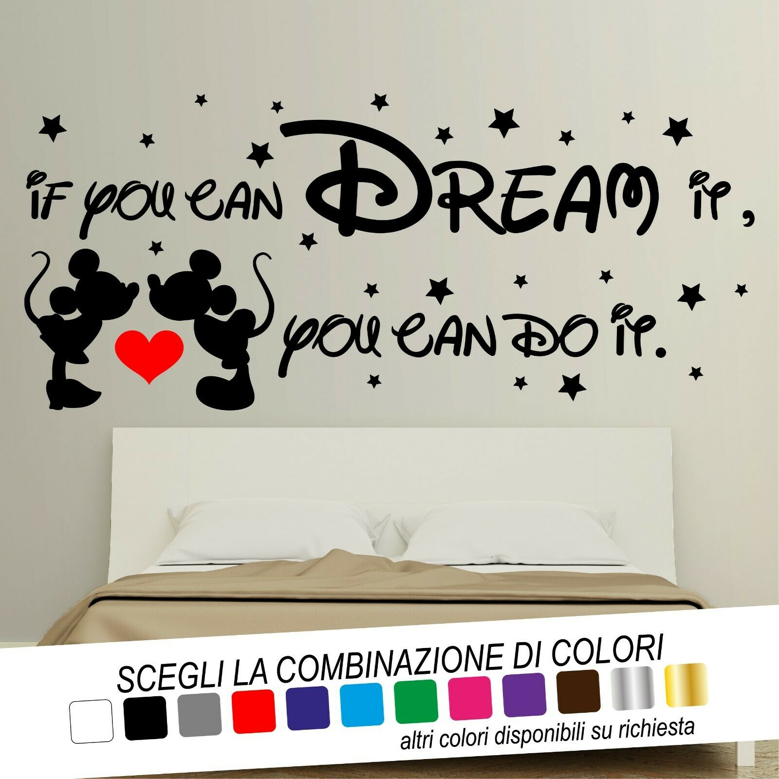 Adesivo Murale TESTALETTO TOPOLINO MINNIE IF YOU CAN DREAM IT YOU CAN DO IT - tarasartigrafiche