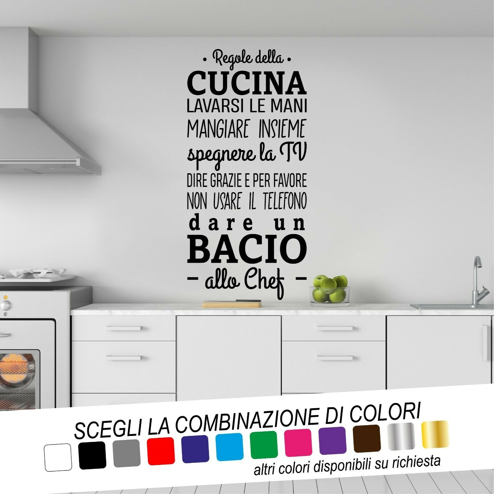 Adesivo Murale REGOLE CUCINA BACIO CHEF - tarasartigrafiche