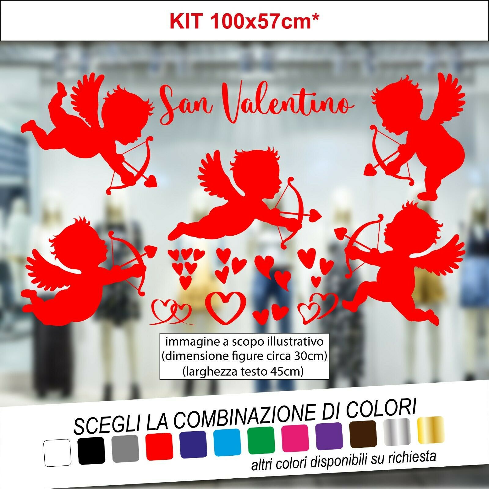 Adesivo per Allestimento Vetrine SAN VALENTINO KIT CUPIDO CUORI - tarasartigrafiche