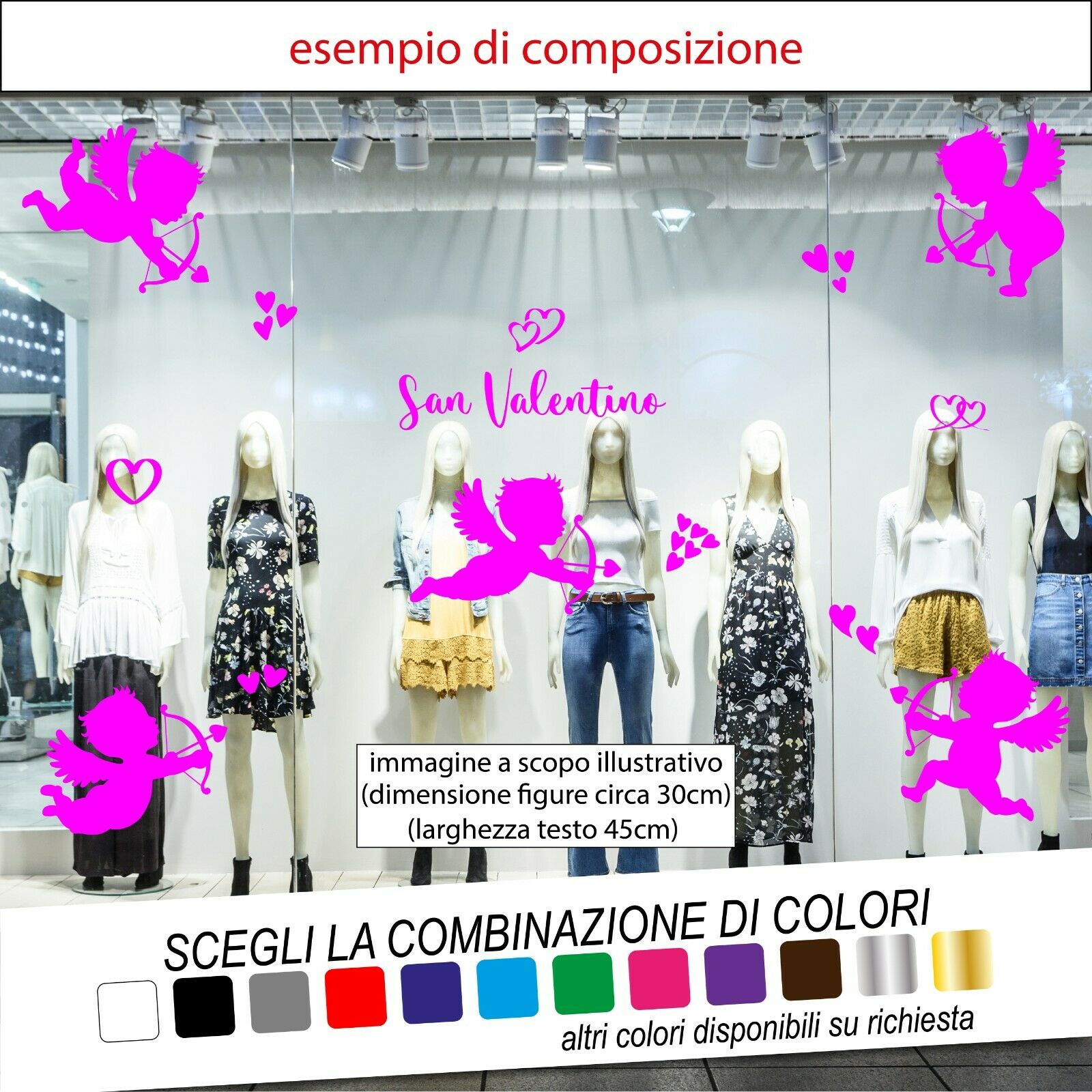 Adesivo per Allestimento Vetrine SAN VALENTINO KIT CUPIDO CUORI - tarasartigrafiche