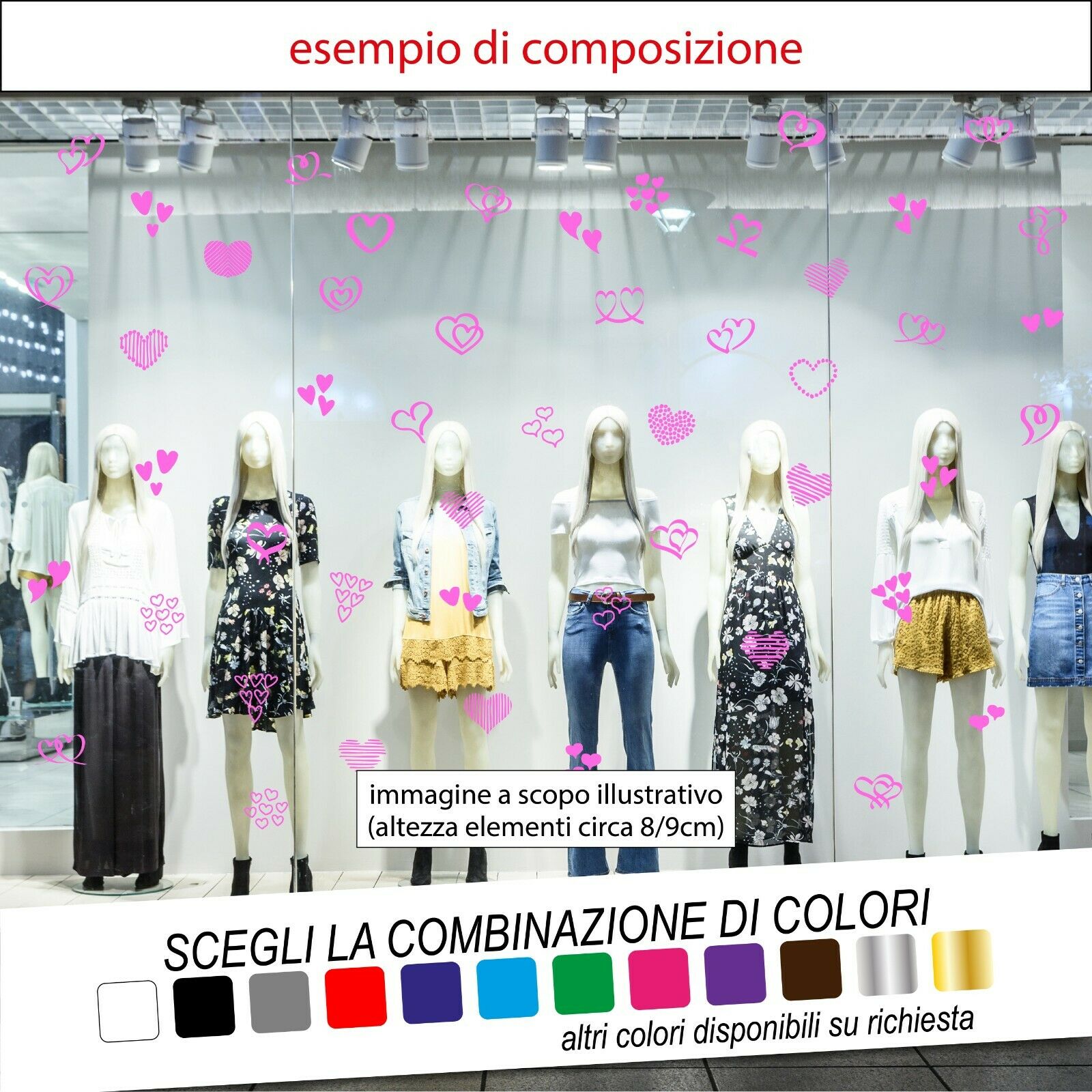 Adesivo per Allestimento Vetrine SAN VALENTINO KIT CUORI - tarasartigrafiche