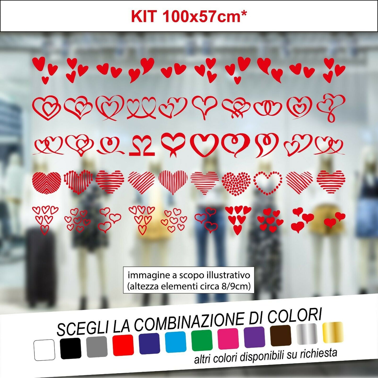 Adesivo per Allestimento Vetrine SAN VALENTINO KIT CUORI - tarasartigrafiche